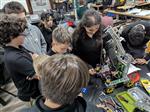 Students working on robotics